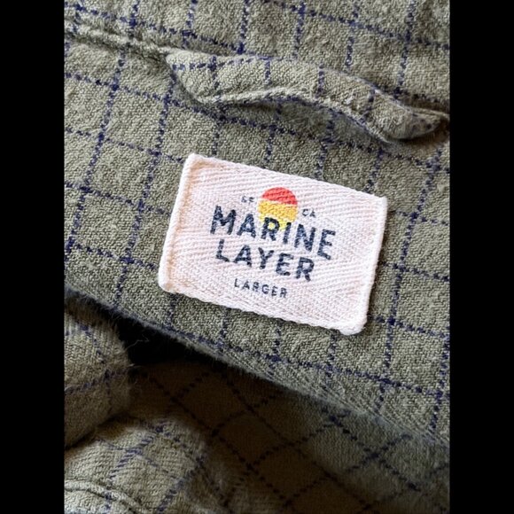 Marine Layer Shirt Large Men Green Blue Long Sleeve Check Print Pocket Button Up - Picture 6 of 8